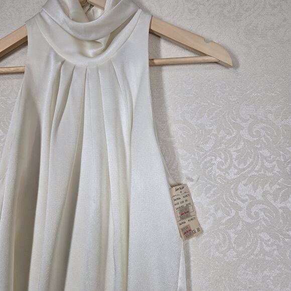 VTG Chaus Halter High Neck Top sz 10 Ivory Sleeveless Rhinestone Buttons - Picture 6 of 11